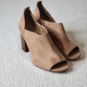 ASOS Women Sz 6 1150417 Beige Summer Platform Block Heel Peep Toe Slide On Shoes